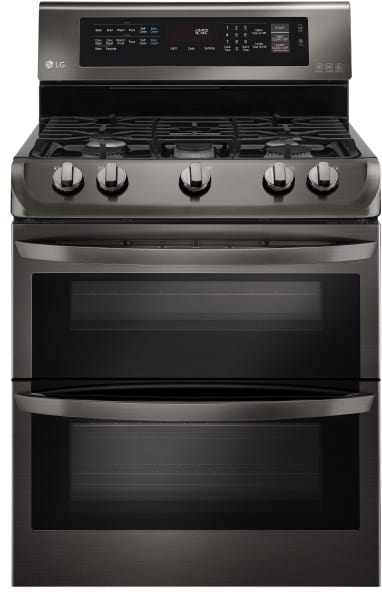 LG LDG4313BD 30 Inch Double Oven Gas Range with 5 Sealed Burners, 6.9 cu. ft. Total Oven Capacity, ProBake Convection®, Delay Bake, EasyClean®, Glass Touch Controls, and UltraHeat™ Burner: Black Stainless Steel