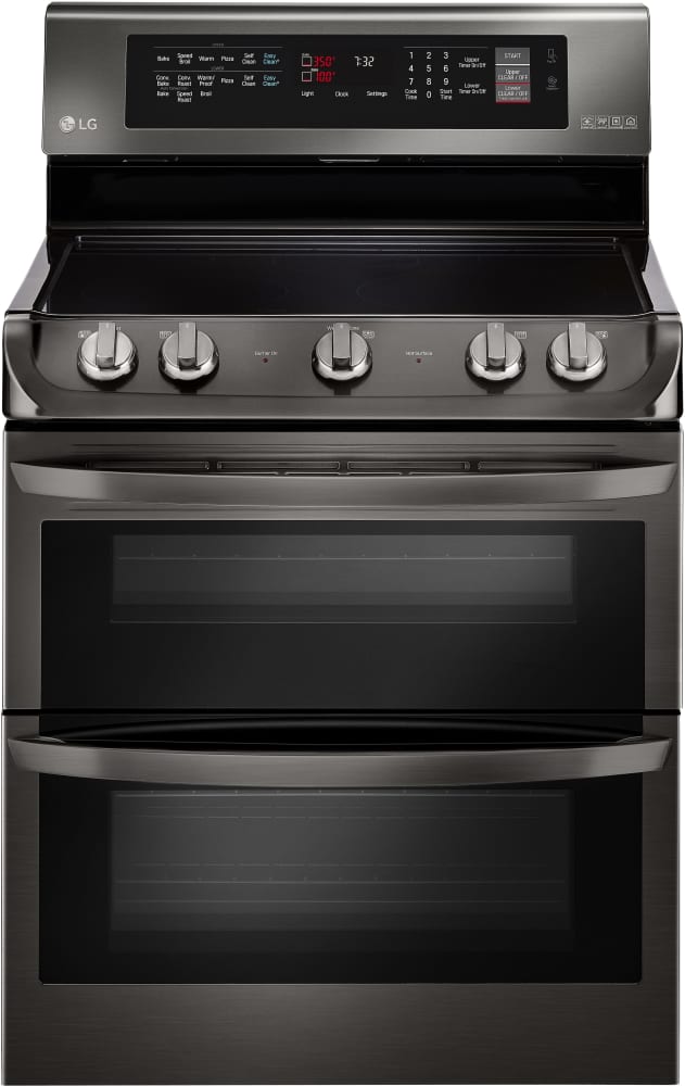 LG LDE4415BD 30 Inch Double Oven Electric Range with ProBake Convection®, Infrared Heating™, EasyClean®, 7.3 cu. ft. Capacity, 5 Radiant Heating Elements, 6 Inch/9 Inch 3200W, UltraHeat™ Dual Element and Glass Touch Controls: Black Stainless Steel