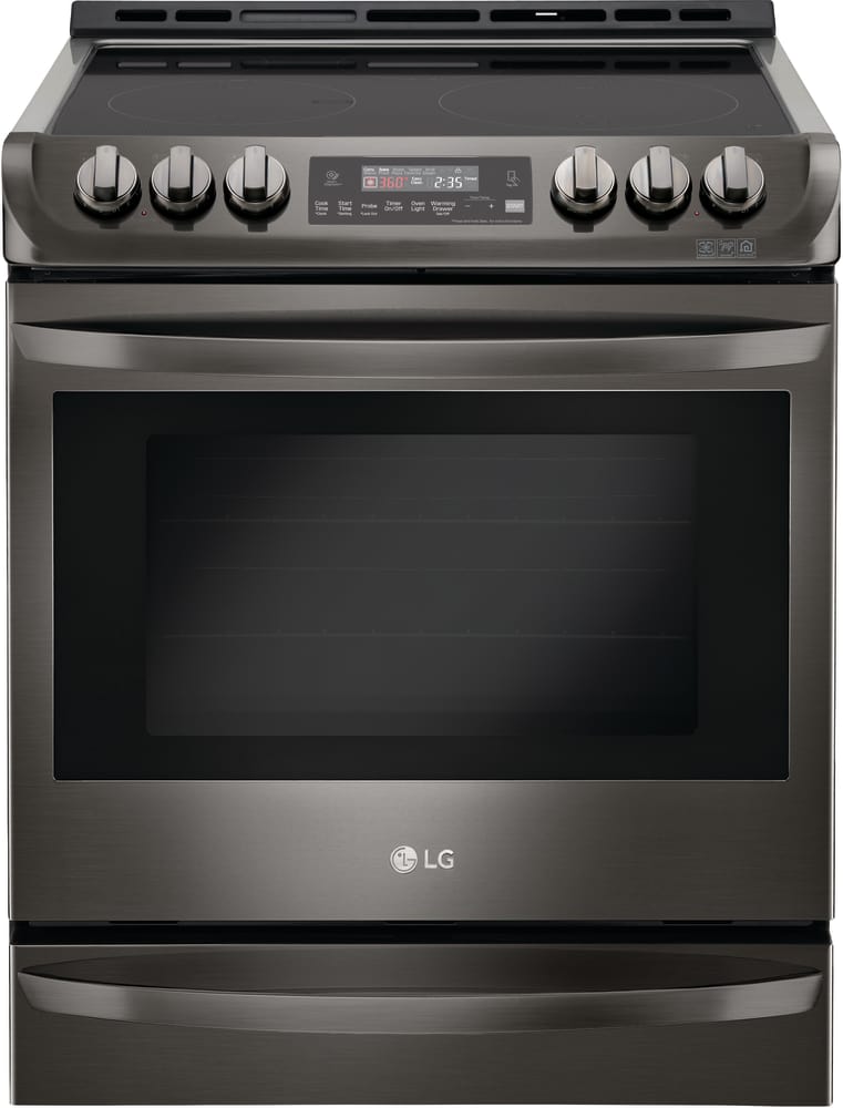 LG LSE4613BD 30 Inch Slide-in Electric Range with 5 Smoothtop Elements, 6.3 Cu. Ft. Oven Capacity, ProBake Convection®, Storage Drawer, 11 Cooking Modes, EasyClean®, SmartDiagnosis™, UltraHeat Power Burner, and ADA Compliant: Black Stainless Steel