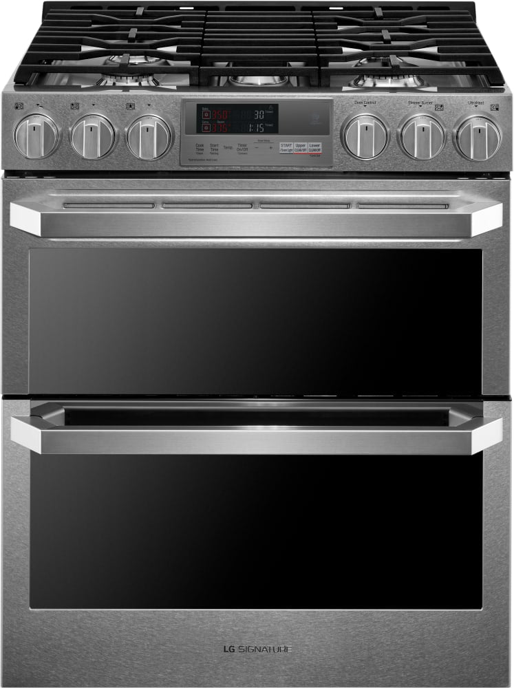 LG LUTD4919SN 30 Inch Slide-In Dual Fuel Smart Range with 5 Sealed Burners, 7.3 cu. ft. Total Capacity, ProBake Convection®, EasyClean®, Infrared Heating™, Stainless Steel Touch Control, Wi-Fi Enabled, and UltraHeat™ Burner