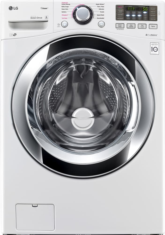 LG WM3670HWA 27 Inch 4.5 cu. ft. Front Load Washer with Steam, Smart ThinQ (Wi-Fi), NFC Tag-On Technology, Sanitary Cycle, 12 Wash Cycles, Allergen Cycle, NeveRust™ Stainless Steel Drum, 4-Tray Dispenser and ENERGY STAR®: White