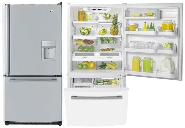 LG LRDC22744SW 22.4 Cu. Ft. Bottom Mount Refrigerator w/ External Water Dispenser & Tilt-A-Drawer Freezer: Smooth White