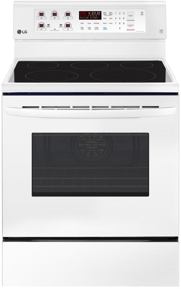 LG LRE3193SW 30 Inch Freestanding Electric Range with True Convection, EasyClean, SmoothTouch™ Controls, 6.3 cu. ft. Capacity, Brilliant Blue Interior, Storage Drawer, 5 Heating Elements and Dual Heating Elements: White