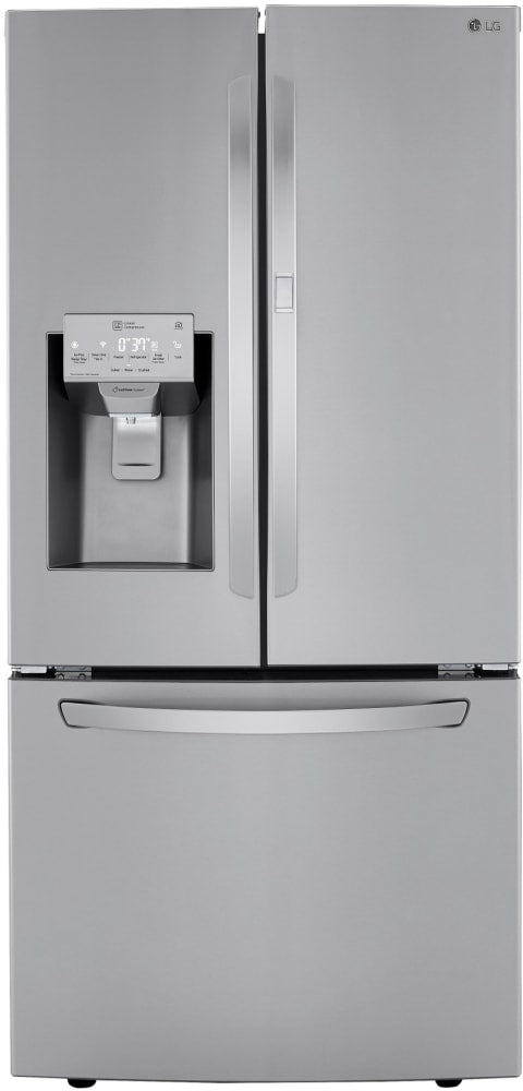 LG LRFDS2503S 33 Inch 3-Door PrintProof French Door Refrigerator with Smart Cooling™, Multi-Air Flow™, Integrated Ice & Water Dispenser, Door-in-Door®, SmartDiagnosis™, 24.5 cu. ft. Capacity, Sabbath Mode, and Energy Star® Qualified