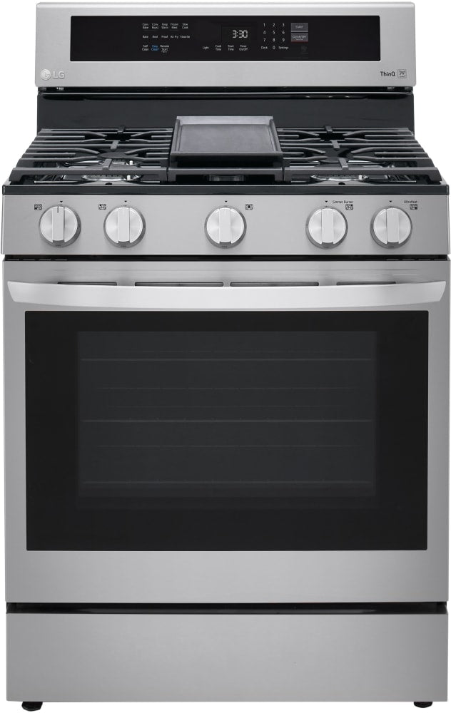 LG LRGL5825F 30 Inch Freestanding Gas Smart Range with 5 Sealed Burners, 5.8 Cu. Ft. Oven Capacity, Storage Drawer, Air Fry with True Convection, EasyClean®+Self Clean, InstaView™, Wi-Fi, Cast Iron Griddle, and UltraHeat™ Burner