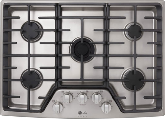 LG LSCG307ST 30 Inch Gas Cooktop with 5 Sealed Burners, Continuous Cast Iron Grates, UltraHeat Dual-Stacked Center Burner