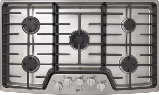 LG LSCG367ST 36 Inch Gas Cooktop with UltraHeat Burner, Simmer Burner, LED Knobs Griddle and 5 Sealed Burners: Stainless Steel