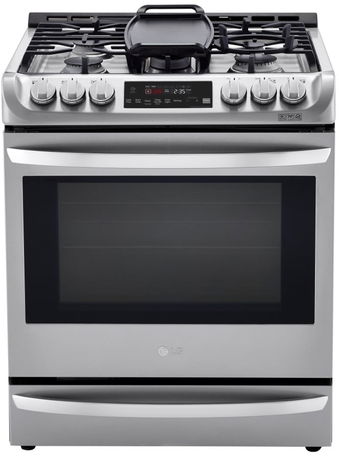 LG LSD4913ST 30 Inch Slide-In Dual Fuel Smart Range with 5 Sealed Burners, 6.3 cu. ft. Oven Capacity, Storage Drawer, ProBake Convection®, Sabbath Mode, EasyClean®, SmartThinQ®, Wi-Fi Connectivity, SmartDiagnosis™, and UltraHeat™ Power Burner