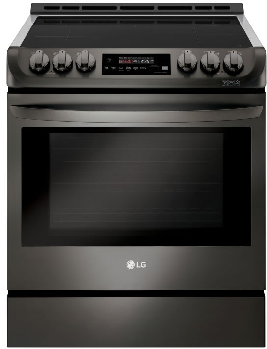 LG LSE4616BD 30 Inch Slide-In Electric Smart Range with 5 Radiant Elements, 6.3 cu ft. Oven Capacity, Storage Drawer, ProBake Convection®, EasyClean®, SmartDiagnosis™, Wi-Fi Connectivity, and Induction + Radiant Cooktop: Black Stainless Steel