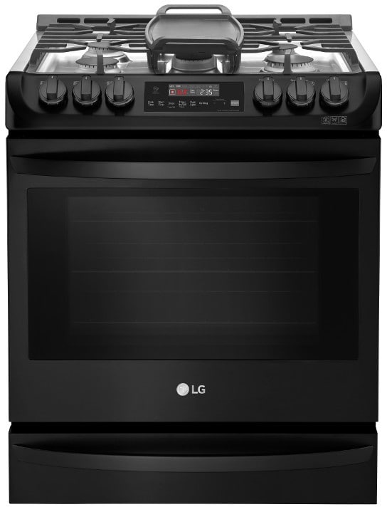 LG LSG4515BM 30 Inch Slide-In Gas Smart Range with 5 Sealed Burners, 6.3 cu. ft. Oven Capacity, Warming Drawer, ProBake Convection®, EasyClean®+Self Clean, Wi-Fi Connectivity, SmartDiagnosis™, and UltraHeat™ Power Burner: Matte Black Stainless Steel