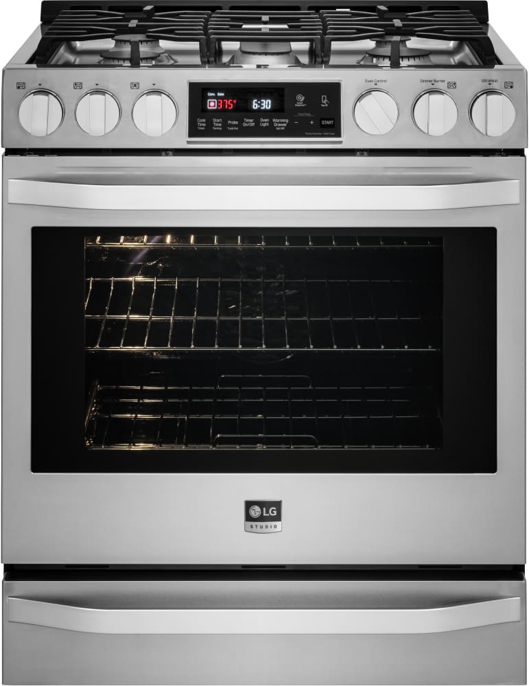 LG LSSG3016ST 30 Inch Slide-In Gas Range with 6.3 cu. ft. ProBake Convection, 5 Sealed Burners, 18,500 BTU UltraHeat Burner, Warming Drawer, EasyClean Self-Cleaning and 2 Year Warranty