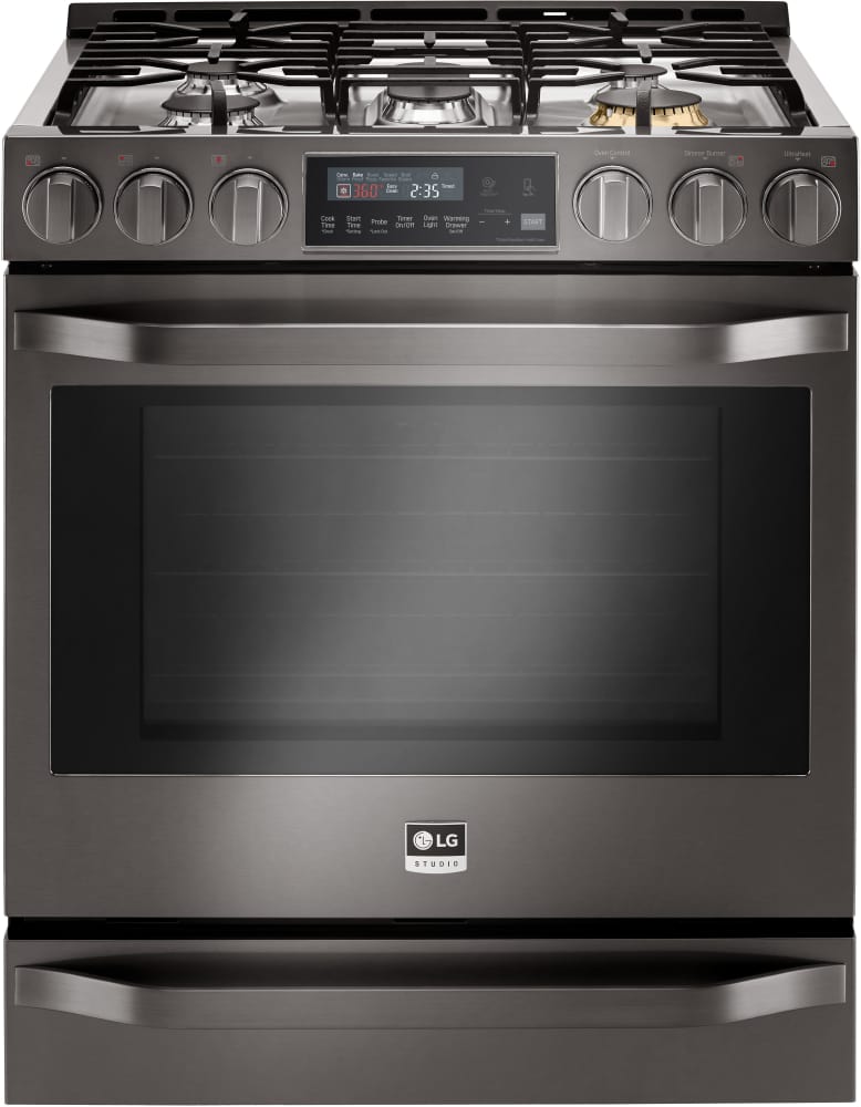 LG LSSG3019BD 30 Inch Slide-In Gas Range with 6.3 cu. ft. ProBake Convection, 5 Sealed Burners, 18,500 BTU UltraHeat Burner, Warming Drawer, EasyClean Self-Cleaning and 2 Year Warranty: Black Stainless Steel