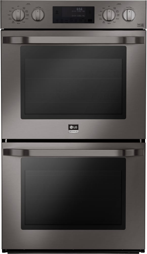 LG LSWD309BD 30 Inch Double Electric Wall Oven with Convectionc Temperature Probec EasyCleanc 9.4 Total Capacity, Hidden Bake Element, 2,500W 8-Pass Broiler Element, Gliding Racks and Broiler Pan: Black Stainless Steel