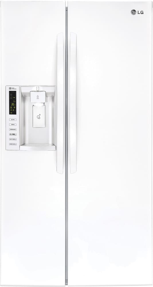 LG LSXS26326W 36 Inch Side by Side Refrigerator with 26.2 cu. ft. Capacity, Tall Dispenser®, SpacePlus® System, Air and Water Filtration, Smart Cooling®, Tempered Glass Shelves, and Humidity-Controlled Crispers: White