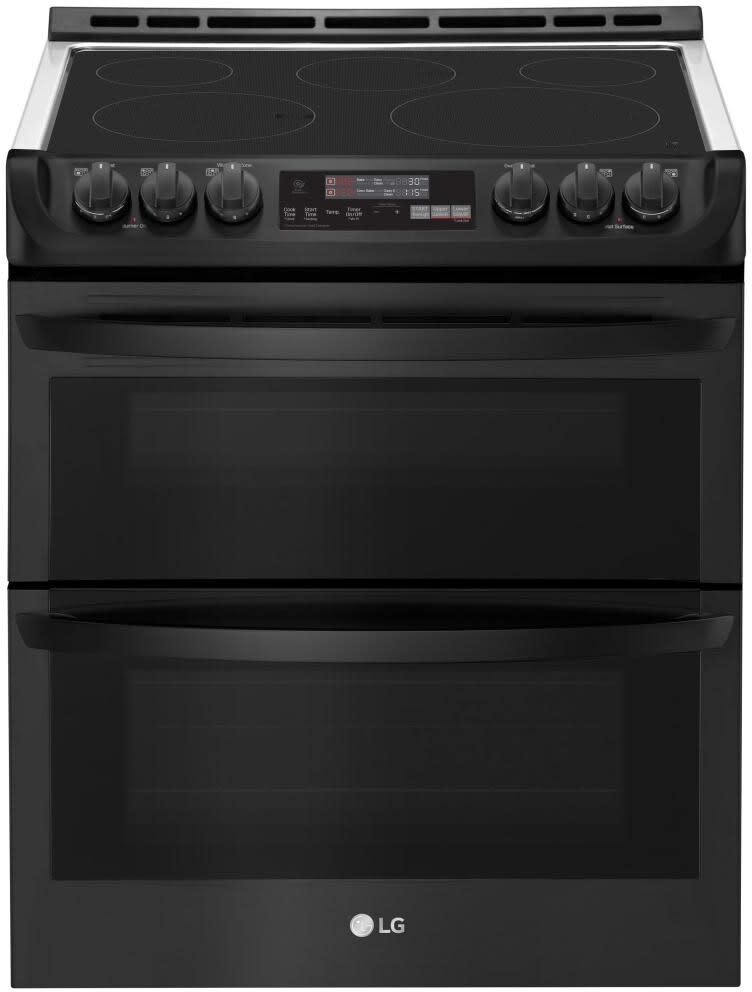 LG LTE4815BM 30 Inch Slide-In Electric Smart Range with 5 Element Burners, Double Oven, 7.3 Cu. Ft. Total Capacity, ProBake Convection®, Self Clean + EasyClean®, SmoothTouch™ Glass Control, Wi-Fi Connectivity, and SmartDiagnosis™