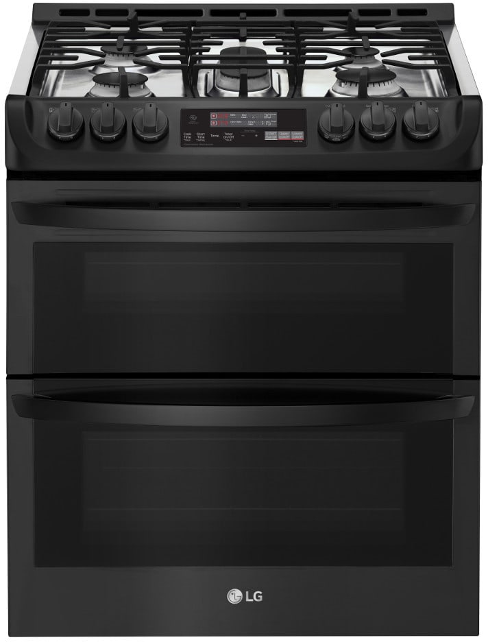 LG LTG4715BM 30 Inch Slide-In Gas Smart Range with 5 Sealed Burners, Double Oven, 6.9 Cu. Ft. Total Oven Capacity, ProBake Convection®, EasyClean®, PrintProof™, SmoothTouch™, WideView™ Window, Wi-Fi Connectivity, SmartDiagnosis™ and UltraHeat™ Burner