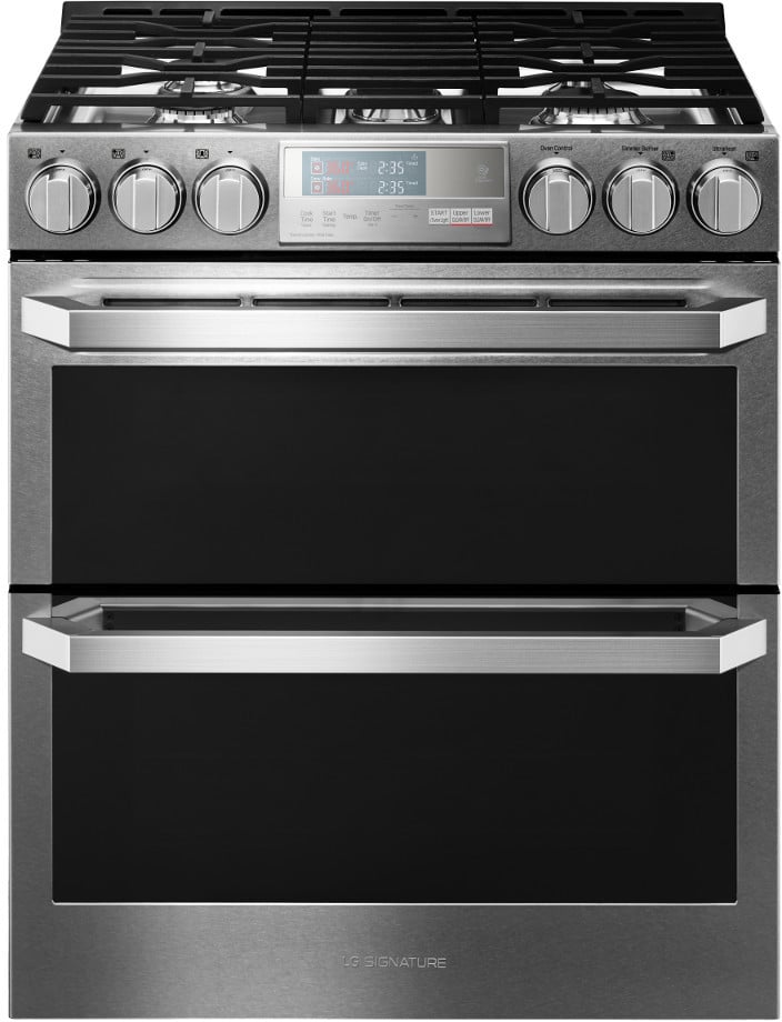 LG LUTG4519SN 30 Inch Slide-In Gas Smart Range with 5 Sealed Burners, Dual Ovens, 6.9 Cu. Ft. Total Oven Capacity, ProBake Convection®, 11 Cooking Mode Options, EasyClean®, Wi-Fi SmartThinQ®, SmartDiagnosis™, and UltraHeat™ Burner