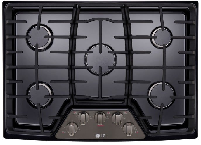 LG LCG3011BD 30 Inch Gas Cooktop with 5 Sealed Burners, Cast Iron Grates, SuperBoil™, Front Center Knob Controls, and Conversion Kit