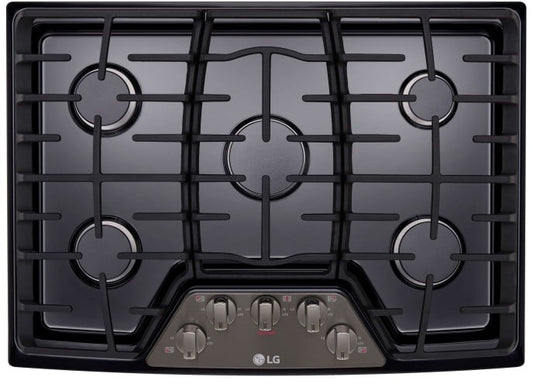 LG LCG3011BD 30 Inch Gas Cooktop with 5 Sealed Burners, Cast Iron Grates, SuperBoil™, Front Center Knob Controls, and Conversion Kit