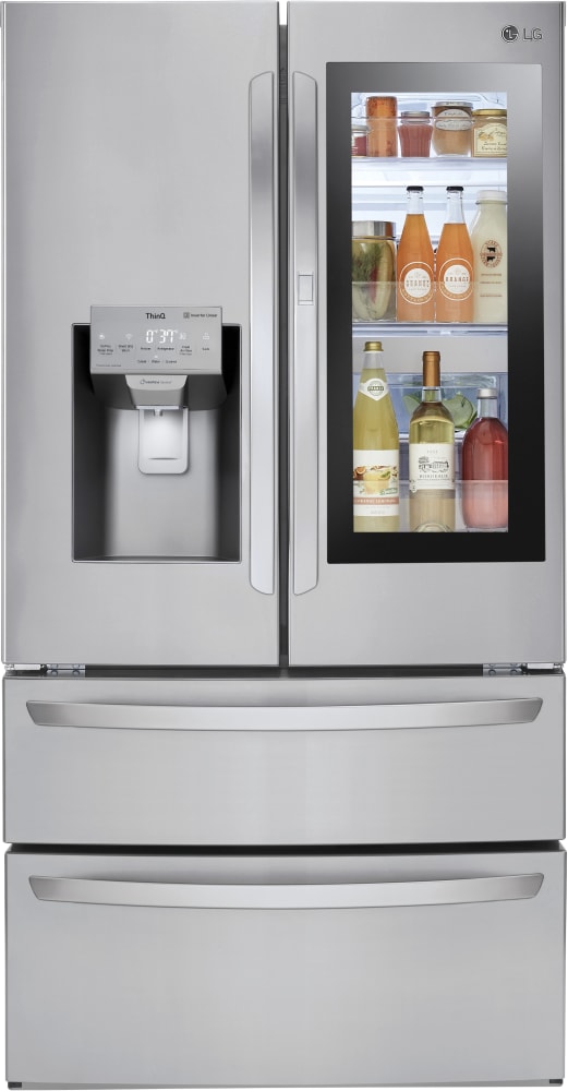 LG LMXS28596S 36 Inch 4 Door Smart Refrigerator with 27.6 Cu. Ft. Capacity, InstaView Door-In-Door, Double Freezer Drawers, Wifi, SmartThinQ®, Integrated Ice & Water Dispenser, LoDecibel™ Quiet Operation, and Energy Star® Qualified