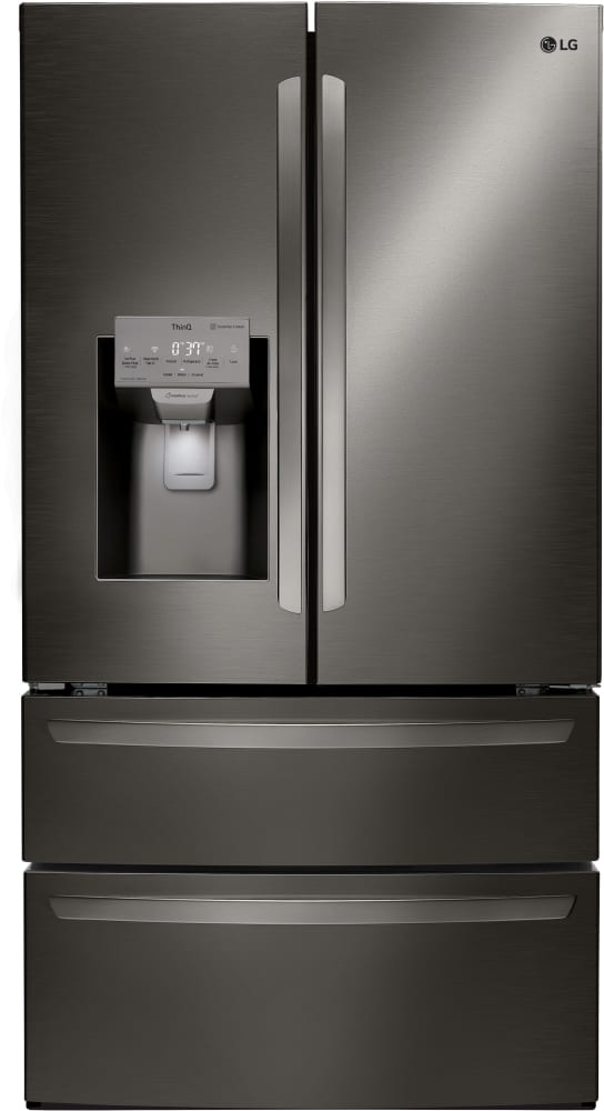 LG LMXS28626D 36 Inch 4-Door French Door Refrigerator with 27.8 cu. ft. Capacity, PrintProof™ Finish, Smart Cooling® System, Slim SpacePlus® Ice System, and ENERGY STAR® Qualified: Black Stainless Steel