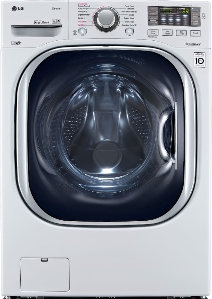 LG WM4270HWA 27 Inch 4.5 cu. ft. Front Load Washer with 14 Wash Cycles, 1,300 RPM, Steam, TurboWash, Allergiene Cycle, LG Twin Wash Compatibility, Sense Clean, LoDecibel Quiet Operation, NeveRust Stainless Steel Drum and ENERGY STAR: White