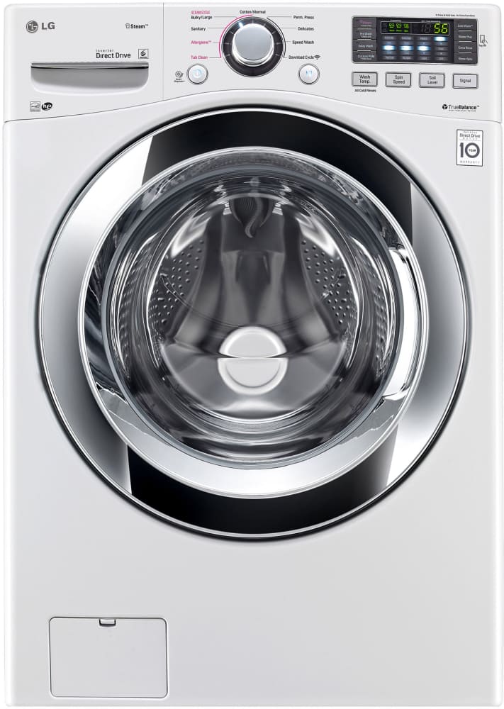 LG WM3370HWA 27 Inch 4.3 cu. ft. Front Load Washer with 7 Wash Cycles, 1,300 RPM, Steam Cycle, LG Twin Wash Compatibility, Allergiene Cycle, SenseClean, LoDecibel Quiet Operation, NeveRust Stainless Steel Drum and ENERGY STAR Certification: White