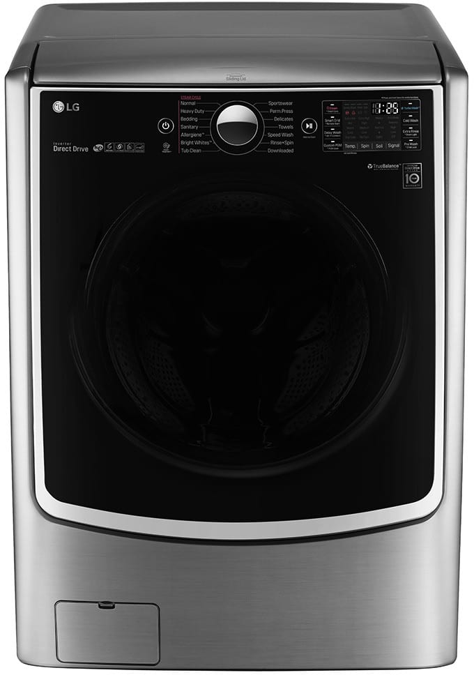 LG WM5000HVA 27 Inch 4.5 cu. ft. Front Load Washer with 14 Wash Programs, 1,300 RPM, Steam, TurboWash, Allergiene Cycle, LG Twin Wash Compatibility, SenseClean, LoDecibel Quiet Operation, NeveRust Stainless Steel Drum and ENERGY STAR Certification